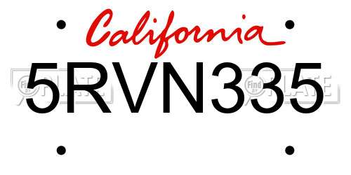 5RVN335 California License Plate