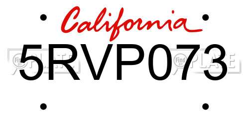 5RVP073 California License Plate