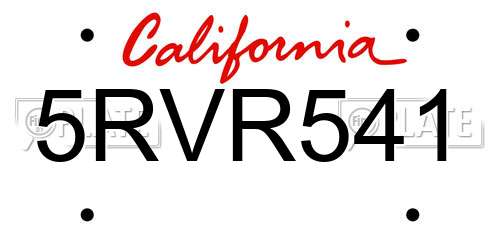5RVR541 California License Plate