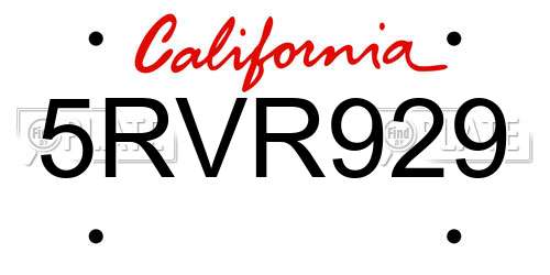 5RVR929 California License Plate
