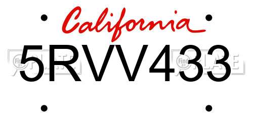 5RVV433 California License Plate
