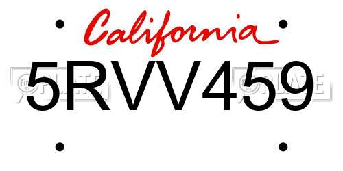 5RVV459 California License Plate