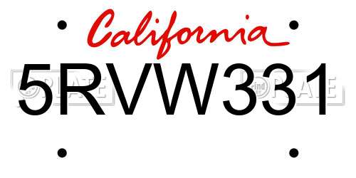 5RVW331 California License Plate