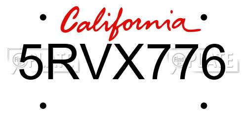 5RVX776 California License Plate