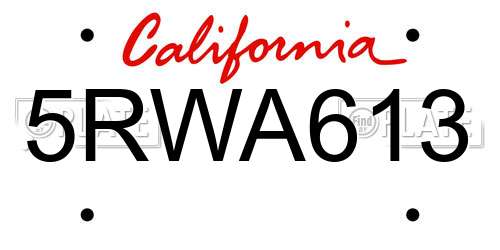 5RWA613 California License Plate