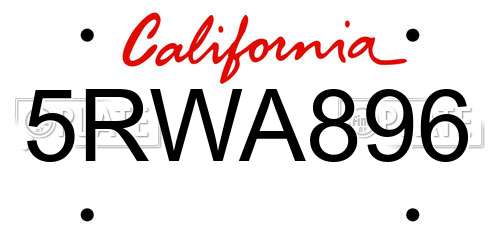 5RWA896 California License Plate