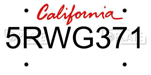 5RWG371 California License Plate