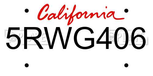 5RWG406 California License Plate