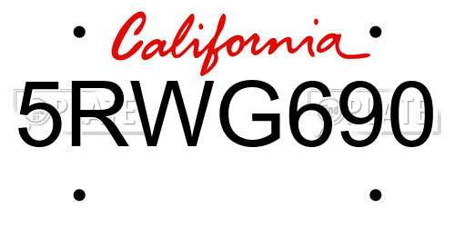 5RWG690 California License Plate