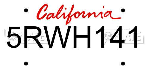 5RWH141 California License Plate