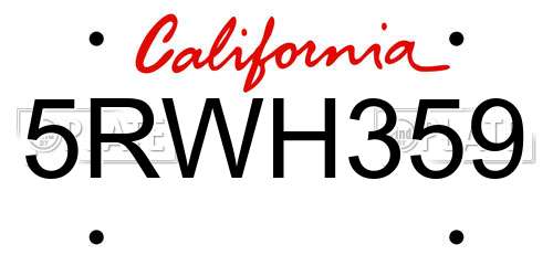 5RWH359 California License Plate