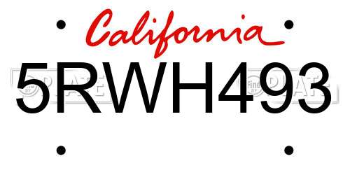 5RWH493 California License Plate