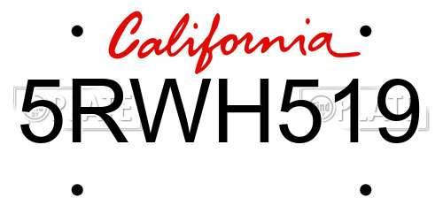 5RWH519 California License Plate
