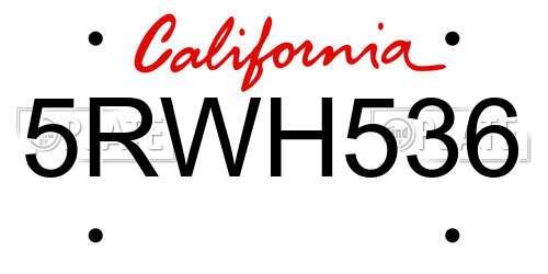 5RWH536 California License Plate