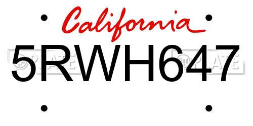 5RWH647 California License Plate