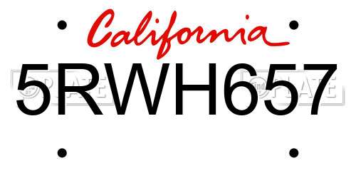 5RWH657 California License Plate