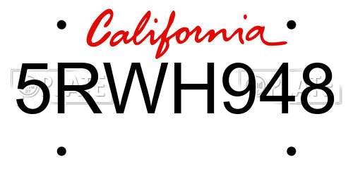 5RWH948 California License Plate