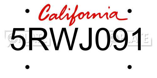 5RWJ091 California License Plate
