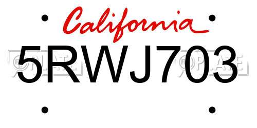 5RWJ703 California License Plate