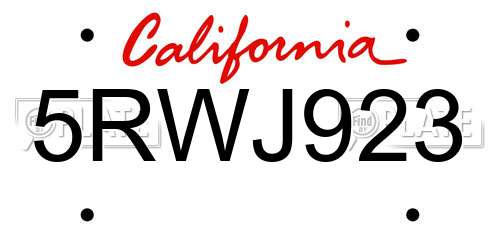 5RWJ923 California License Plate