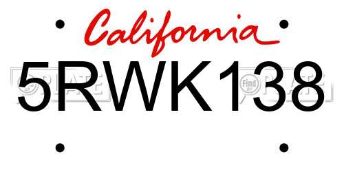 5RWK138 California License Plate