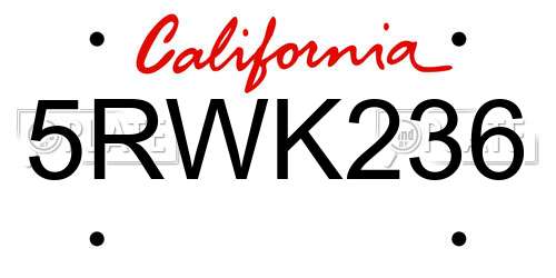 5RWK236 California License Plate