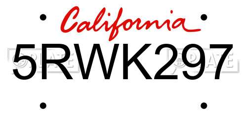 5RWK297 California License Plate