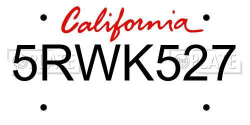 5RWK527 California License Plate