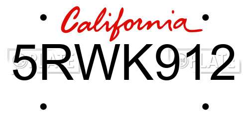 5RWK912 California License Plate