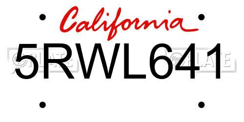 5RWL641 California License Plate