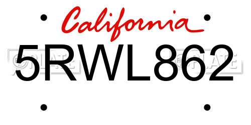 5RWL862 California License Plate