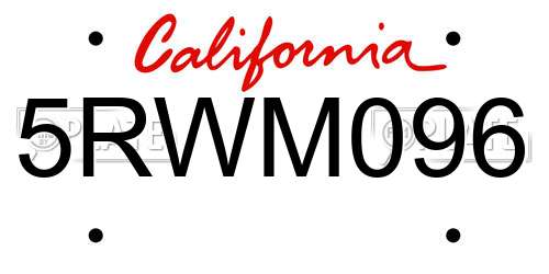 5RWM096 California License Plate