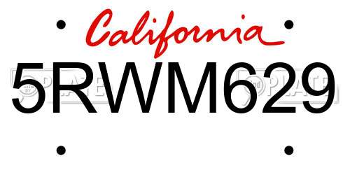 5RWM629 California License Plate