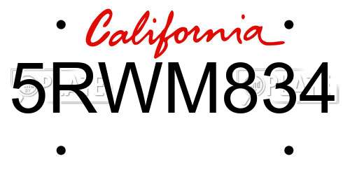 5RWM834 California License Plate