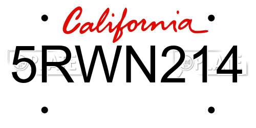 5RWN214 California License Plate