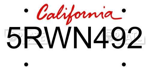5RWN492 California License Plate