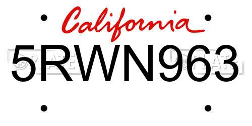 5RWN963 California License Plate