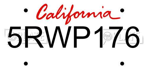 5RWP176 California License Plate