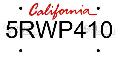 5RWP410 California License Plate
