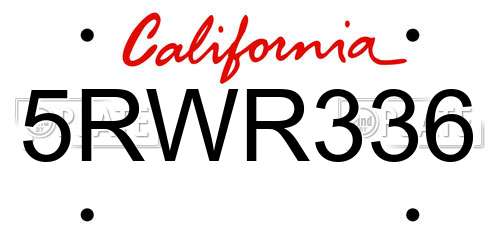 5RWR336 California License Plate