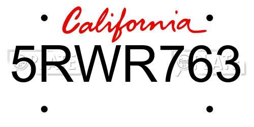 5RWR763 California License Plate