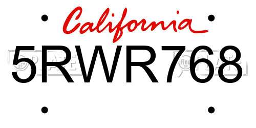5RWR768 California License Plate