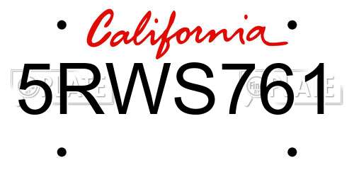 5RWS761 California License Plate