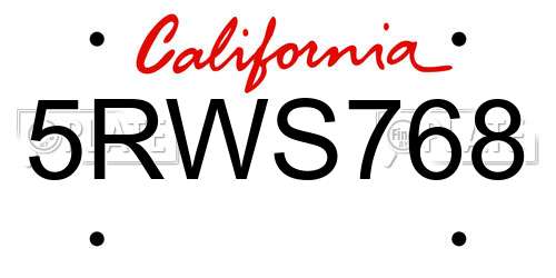 5RWS768 California License Plate