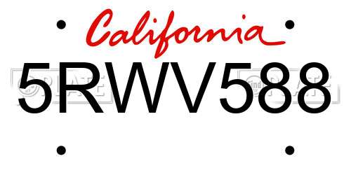 5RWV588 California License Plate