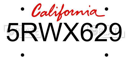 5RWX629 California License Plate