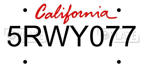 5RWY077 California License Plate