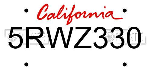 5RWZ330 California License Plate