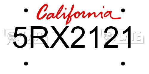 5RX2121 California License Plate