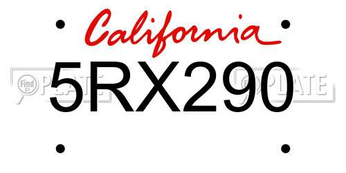 5RX290 California License Plate